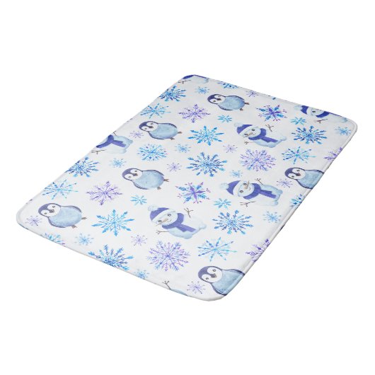 Kerstmis Sneeuwvlokken, sneeuwpoppen en pinguïns Badmat (Gekanteld)