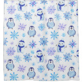 Kerstmis Sneeuwvlokken, sneeuwpoppen en pinguïns Douchegordijn (Voorkant)