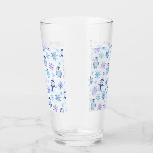 Kerstmis Sneeuwvlokken, sneeuwpoppen en pinguïns Glas (Rechts)