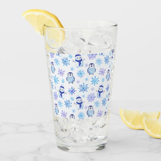 Kerstmis Sneeuwvlokken, sneeuwpoppen en pinguïns Glas (Voorkant ijs)