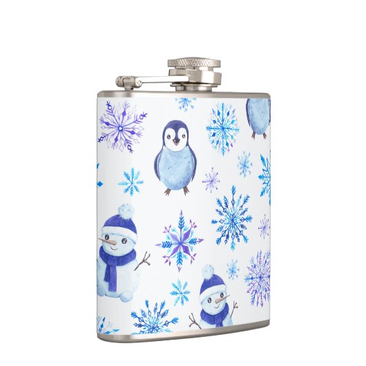 Kerstmis Sneeuwvlokken, sneeuwpoppen en pinguïns Heupfles (Rechts)