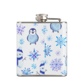 Kerstmis Sneeuwvlokken, sneeuwpoppen en pinguïns Heupfles (Achterkant)