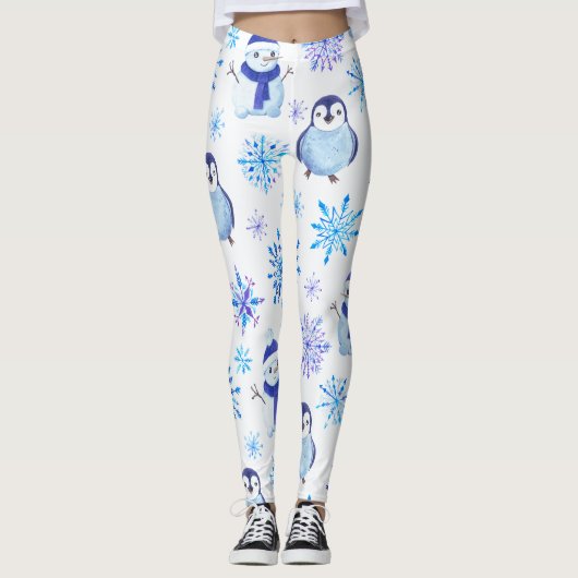 Kerstmis Sneeuwvlokken, sneeuwpoppen en pinguïns Leggings (Voorkant)