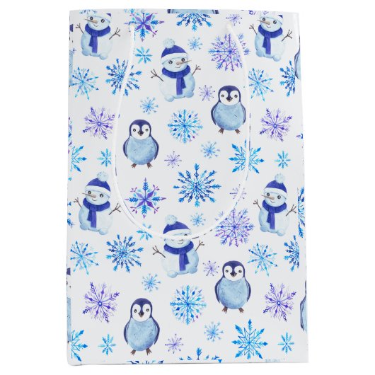 Kerstmis Sneeuwvlokken, sneeuwpoppen en pinguïns Medium Cadeauzakje (Voorkant)