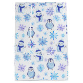 Kerstmis Sneeuwvlokken, sneeuwpoppen en pinguïns Medium Cadeauzakje (Achterkant)