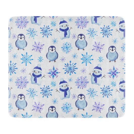 Kerstmis Sneeuwvlokken, sneeuwpoppen en pinguïns Snijplank (Voorkant)