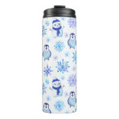 Kerstmis Sneeuwvlokken, sneeuwpoppen en pinguïns Thermosbeker (Voorkant)