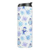 Kerstmis Sneeuwvlokken, sneeuwpoppen en pinguïns Thermosbeker (Gedraaid links)