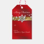 Kerstmis Sneeuwvlokken Sparkle Red Satin Cadeaulabel (Voorkant)