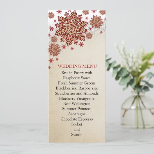 Kerstmis Sneeuwvlokken Winter Bruiloft Menu (Staand voorkant)