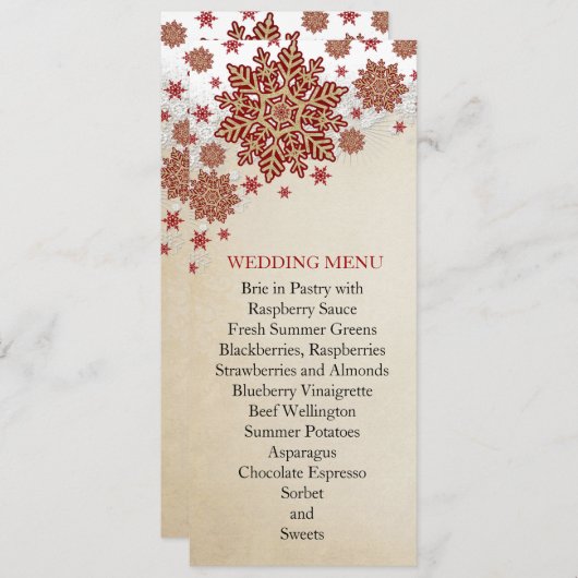 Kerstmis Sneeuwvlokken Winter Bruiloft Menu (Voorkant / Achterkant)