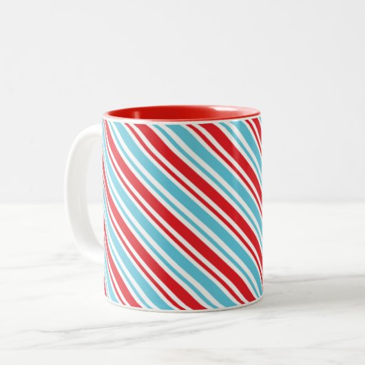KERSTMIS SNOEP STREPEN schattig modern rood blauw Tweekleurige Koffiemok (Voorkant links)