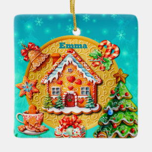 Kerstmis Snoephuisje van Gemberkoek en Nieuwjaar Keramisch Ornament