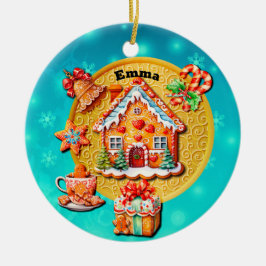 Kerstmis Snoephuisje van Gemberkoek en Nieuwjaar Keramisch Ornament