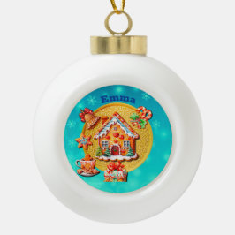 Kerstmis Snoephuisje van Gemberkoek en Nieuwjaar Keramische Bal Ornament