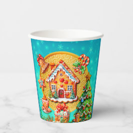 Kerstmis Snoephuisje van Gemberkoek en Nieuwjaar Papieren Bekers