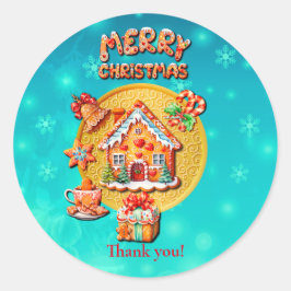 Kerstmis Snoephuisje van Gemberkoek en Nieuwjaar Ronde Sticker