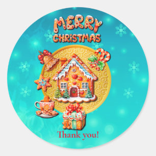 Kerstmis Snoephuisje van Gemberkoek en Nieuwjaar Ronde Sticker