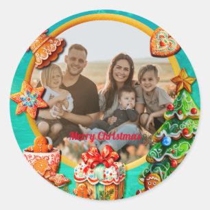 Kerstmis Snoephuisje van Gemberkoek en Nieuwjaar Ronde Sticker