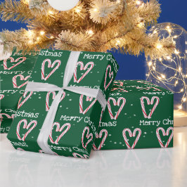 Kerstmis Snoepriet Hartjes in Sneeuwvlokken Cadeaupapier