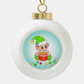 Kerstmis, snoepsuikerriet en Confetti op Blauwgroe Keramische Bal Ornament (Voorkant)