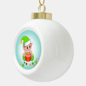 Kerstmis, snoepsuikerriet en Confetti op Blauwgroe Keramische Bal Ornament (Rechts)