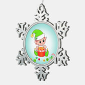 Kerstmis, snoepsuikerriet en Confetti op Blauwgroe Tin Sneeuwvlok Ornament (Rechts)