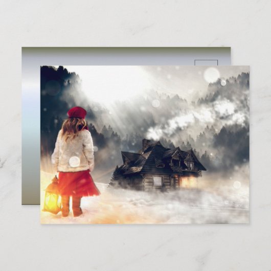 Kerstmis: Snow House Briefkaart (Voorkant / Achterkant)