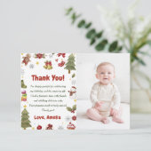 Kerstmis Snowan Verjaardagsfeestfoto Bedankkaart (Staand voorkant)