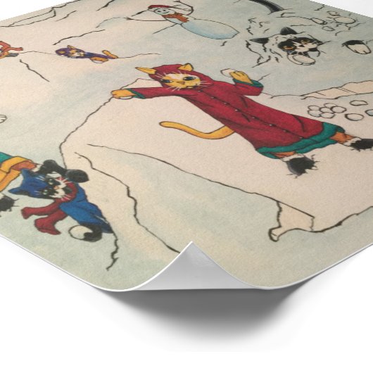 Kerstmis Snowball Fight Cats Poster (Hoek)