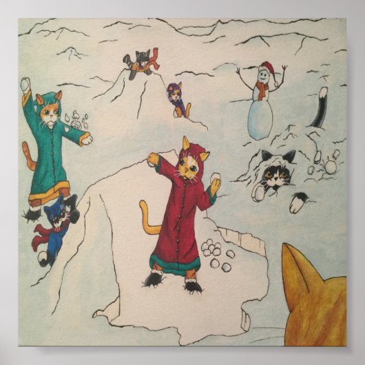 Kerstmis Snowball Fight Cats Poster (Voorkant)
