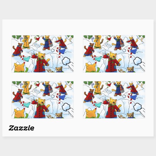Kerstmis Snowball Fight Cats Rechthoekige Sticker (Vel)