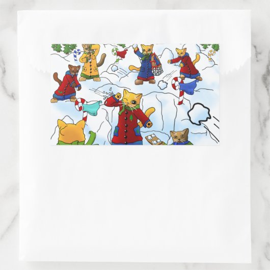Kerstmis Snowball Fight Cats Rechthoekige Sticker (Tas)