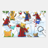 Kerstmis Snowball Fight Cats Rechthoekige Sticker (Voorkant)