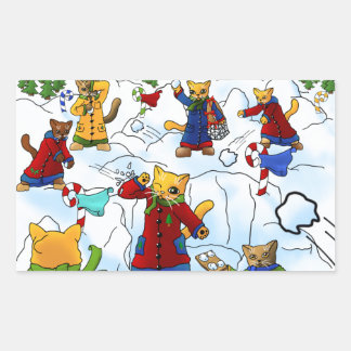 Kerstmis Snowball Fight Cats Rechthoekige Sticker