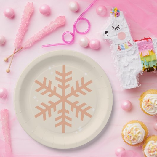 Kerstmis Snowflake Beige Papieren Bordje (Feest)
