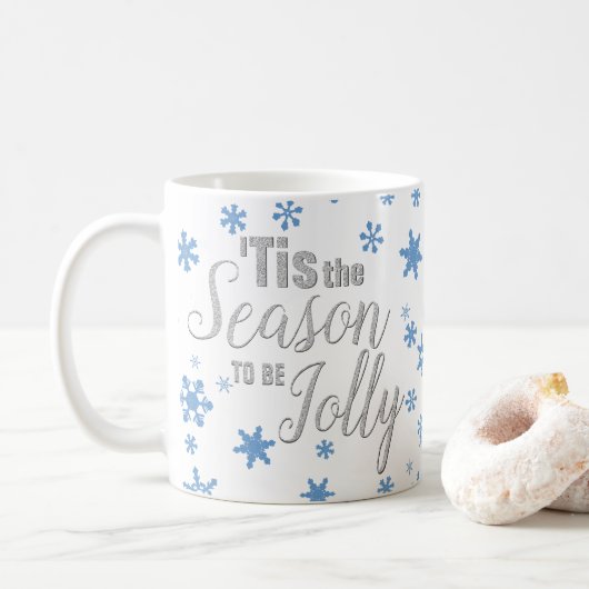 Kerstmis: Snowflake Blue Silver Koffiemok (Met donut)