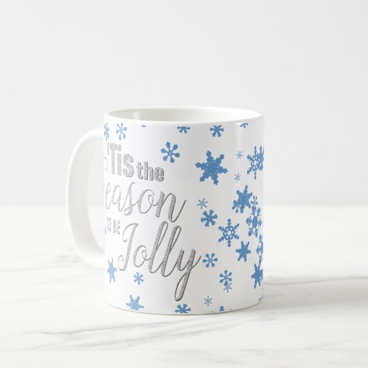 Kerstmis: Snowflake Blue Silver Koffiemok (Voorkant links)