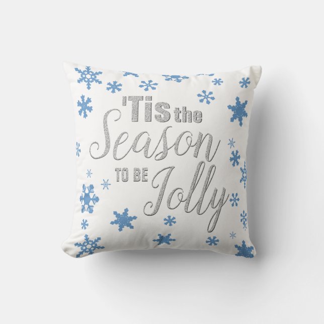 Kerstmis: Snowflake Blue Silver Kussen (Voorkant)