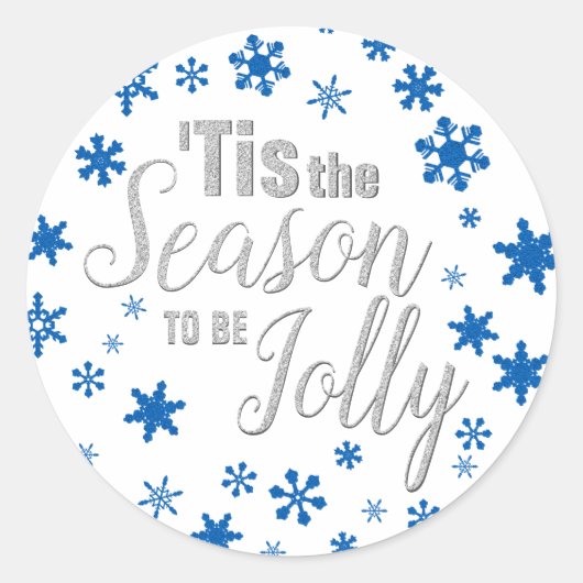 Kerstmis: Snowflake Blue Silver Ronde Sticker (Voorkant)