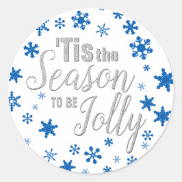 Kerstmis: Snowflake Blue Silver Ronde Sticker