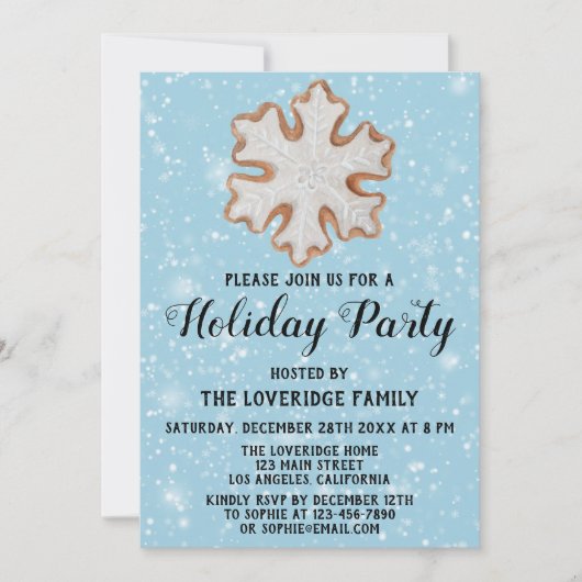 Kerstmis Snowflake Cookie Holiday Blue Snow Kaart (Voorkant)