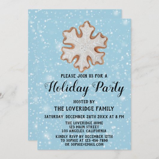 Kerstmis Snowflake Cookie Holiday Blue Snow Kaart (Voorkant / Achterkant)