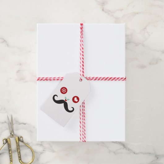 Kerstmis Snowflake Funny Mustache Face Holiday Cadeaulabel (Met Touw)