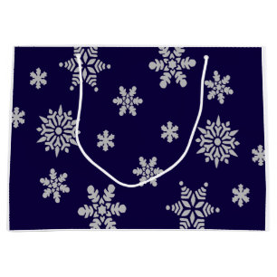 Kerstmis Snowflake Holiday Navy Blue Large Cadeautasje