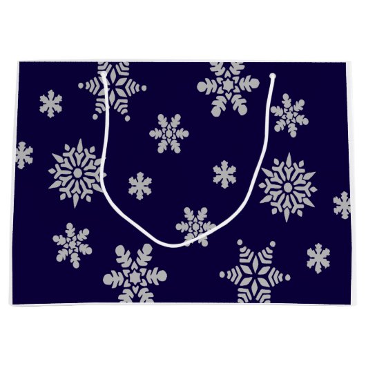 Kerstmis Snowflake Holiday Navy Blue Large Cadeautasje (Voorkant)