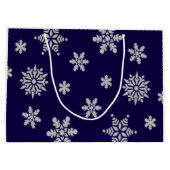 Kerstmis Snowflake Holiday Navy Blue Large Cadeautasje (Achterkant)