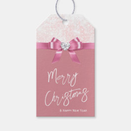 Kerstmis Snowflake Roze Ribbon Diamant Cadeaulabel