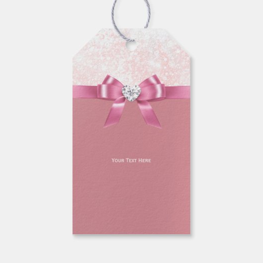 Kerstmis Snowflake Roze Ribbon Diamant Cadeaulabel (Achterkant)