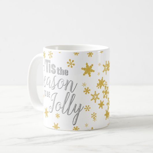 Kerstmis: Snowflake Silver Gold Koffiemok (Voorkant links)